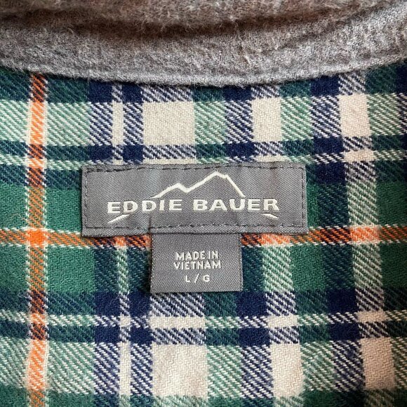 Eddie Bauer Button Down Flannel Men's Plaid Long Sleeve Green White Blue 307263 - Picture 3 of 8